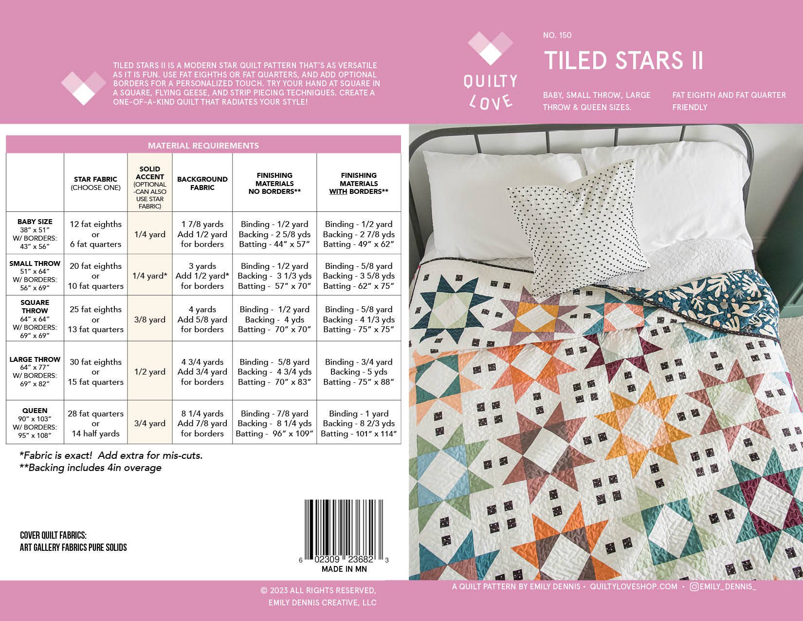 Quilty Love - Tiled Stars II Quilt Pattern - PRINTED BOOKLET
