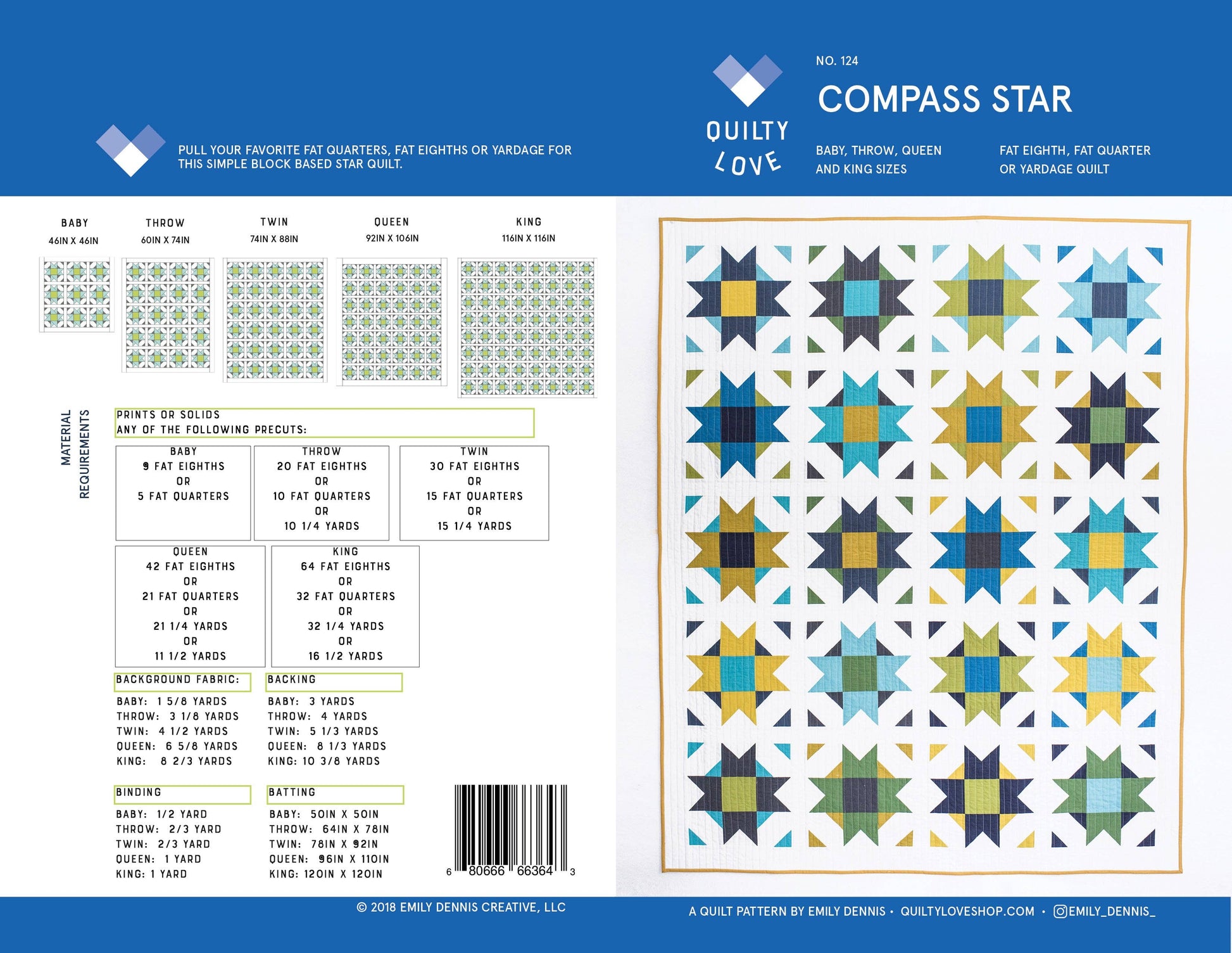 Quilty Love - Compass Star PAPER Quilt Pattern