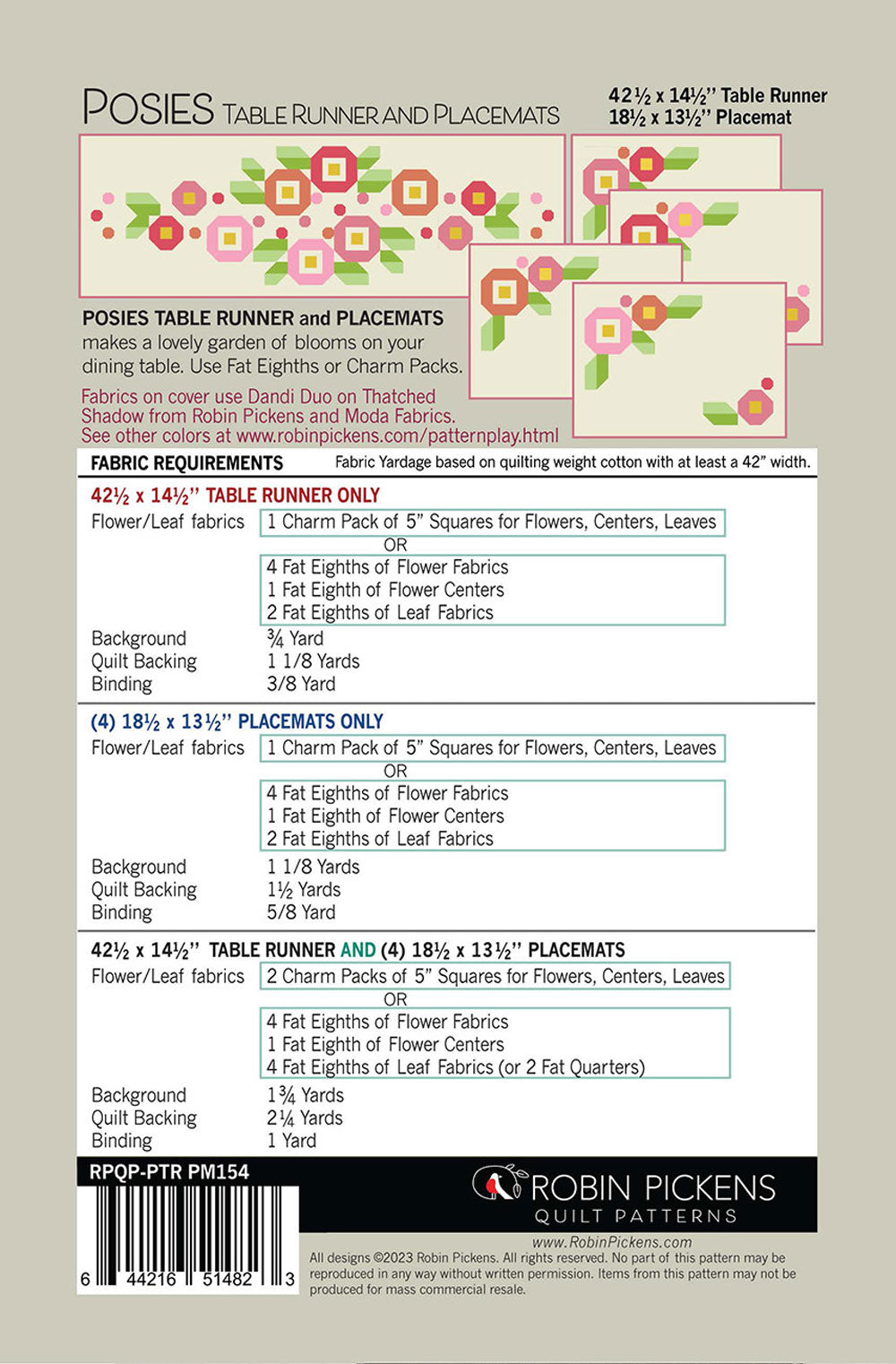 Posies - Tablerunner & Placement Pattern