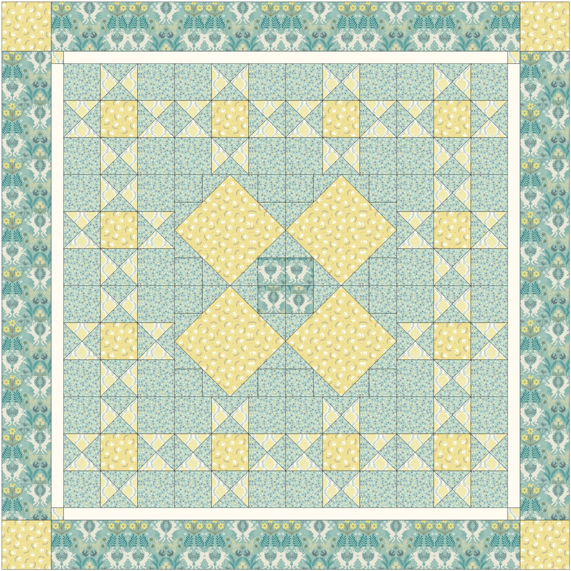 Lewis & Irene Spring Hare - Yellow Floral Trellis