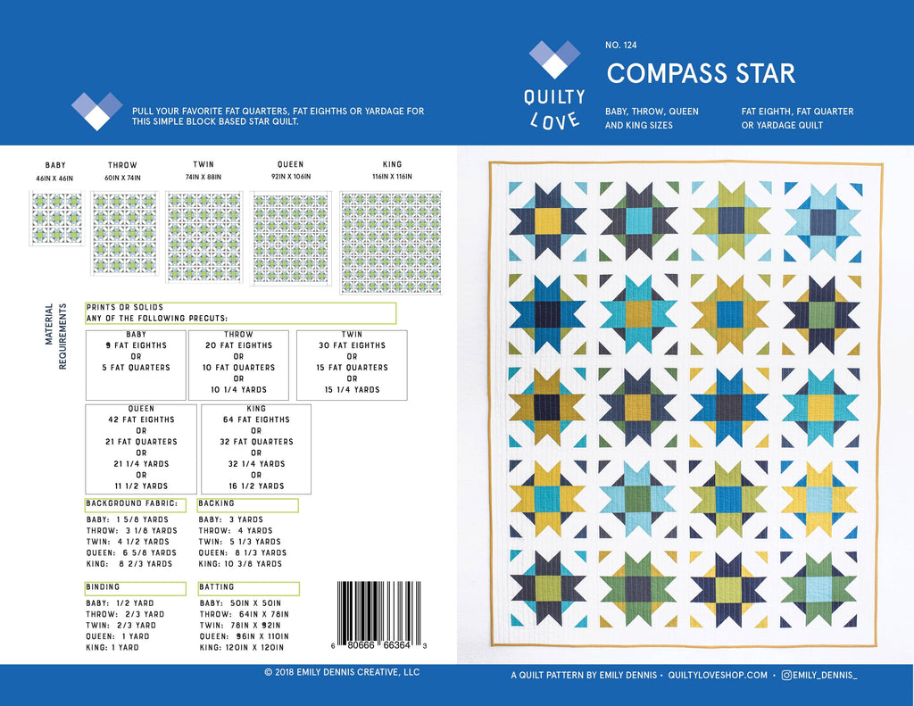 Quilty Love - Compass Star PAPER Quilt Pattern