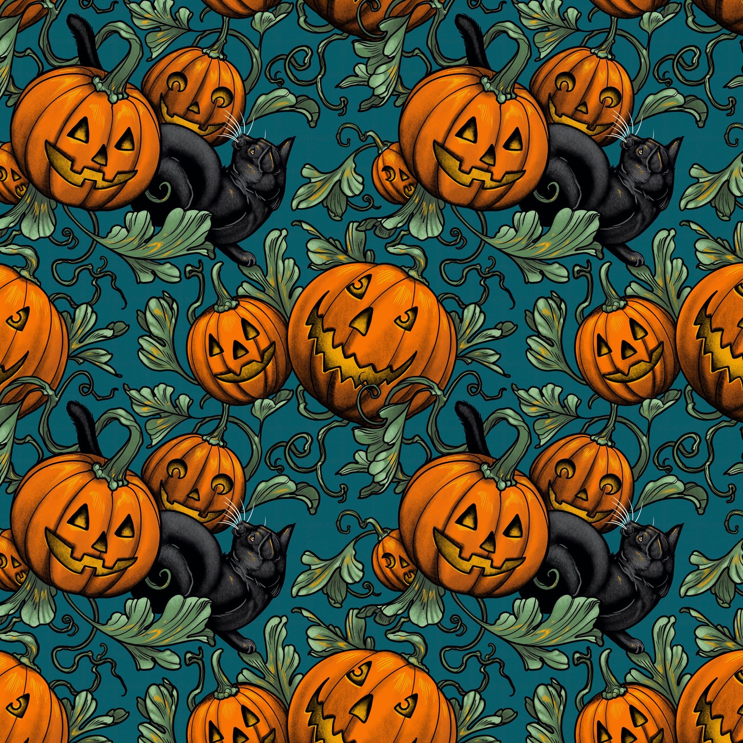 Storybook Halloween by Rachel Hauser - Pumpkin Patch - Turquoise