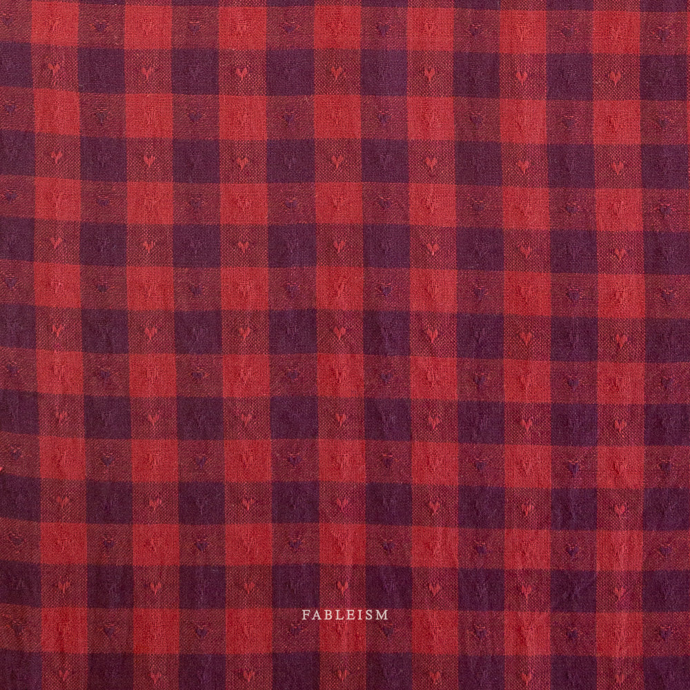 Queen of Hearts by Fableism - Gingham Dobby Hearts - Maraschino- GH55-02 Backordered (Nov)