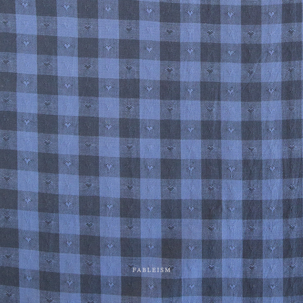 Queen of Hearts by Fableism - Gingham Dobby Hearts - Blueberry - QH-GH55-04 Backordered (Nov)